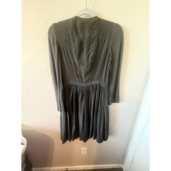 Parameter Dress Womens 2 Long Sleeve Gray Zip Front Gathered Skirt Epaulet - Picture 2 of 4